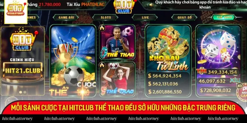 Mỗi sảnh cược tại Hitclub thể thao đều sở hữu những đặc trưng riêng